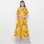 Yellow & Brown Floral Maternity Midi Dress