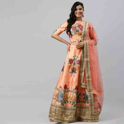 Orange Art Silk Aline Lehenga