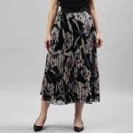 Women Black & Beige Printed Flared Midi Skirt