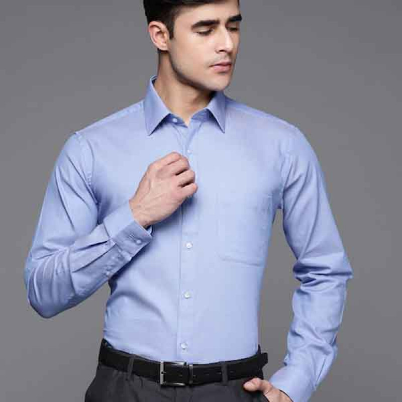 Men Blue Solid Pure Cotton Slim Fit Formal Shirt