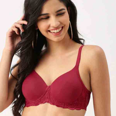 Maroon Lace Underwired Lightly Padded Push-Up Bra