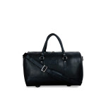 Black Solid PU Leather Travel Duffel Bag