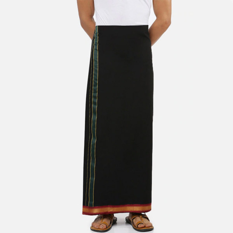 Men Black Solid Pure Cotton Dhoti