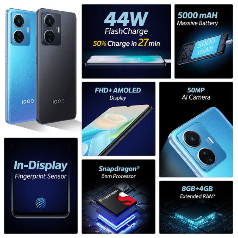 iQOO Z6 44W by vivo (Raven Black, 8GB RAM, 128GB Storage) | 44 W Charging which Charges 50% in just 27 mins | 6.44" FHD+ AMOLED Display | in-Display F