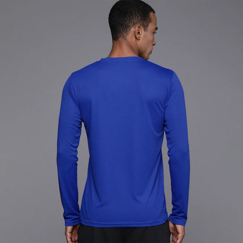 Men Blue & Yellow Brand Logo Printed Round Neck Slim Fit T-shirt